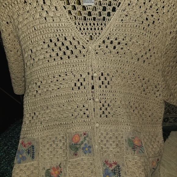 Teddi Sweaters - Crocheted Vintage  short  sleeved  cardigan